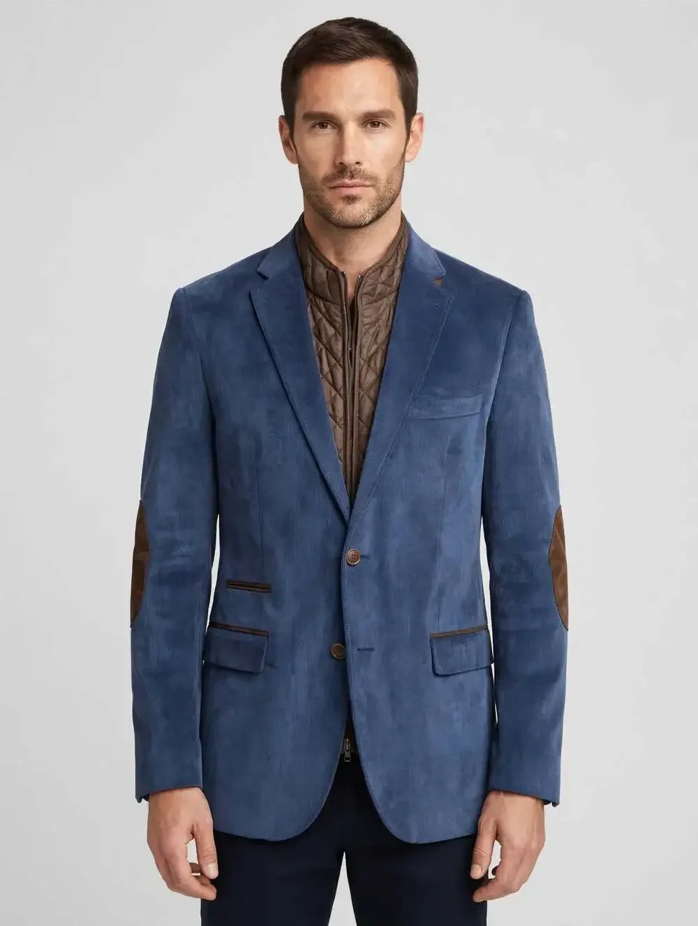 English Laundry Blazer M 42R Blue Corduroy Elbow Patches Quilted Vest Front